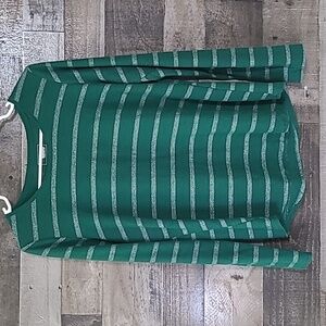 Sonoma Shirt Womens Medium Green Silver Metallic Stripped Long Sleeve T-Shirt